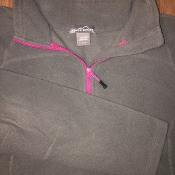 Eddie Bauer Women's Quarter Zip Gray Pink Pullover Sweatshirt Size Medium Fleece - Picture 1 of 8